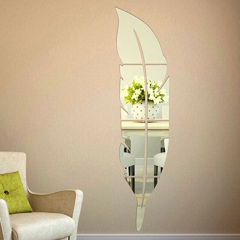 DIY Wall Mirror Sticker Feather Pattern Acrylic Mirror Effect Decoration Wall Sticker Home Decor Mir