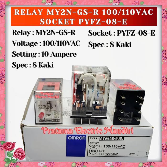 Omron Relay My2N My2N-Gs My2N-Gs-R 10A 8 Kaki 8 Pin 100V 110V 100Vac 110Vac 100-110Vac 100Vdc 110Vdc