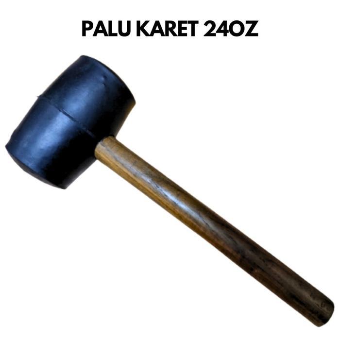 LIE1301 - Palu Karet Hitam Elastis Gagang Kayu 24 Oz 500gram / Palu Lantai Keramik Granit Batu Alam 