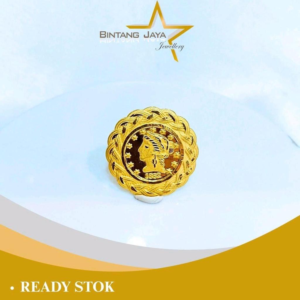 Cincin Emas Koin Gambar Patung Liberty Tahun 1862 Doft Kuning - Kadar (16K) - Berat 2.53gr - Koleksi