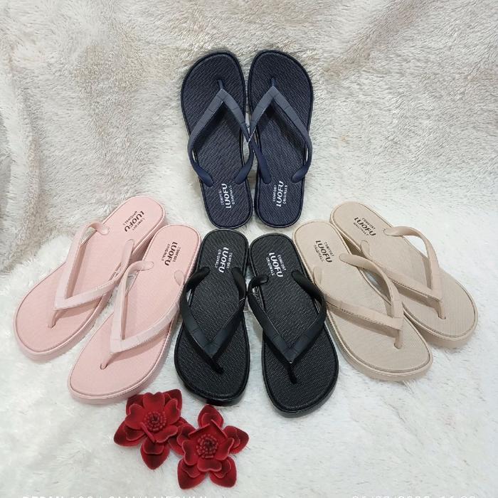 Luofu Sandal Japit Wedges untuk Wanita Model Luofu Tersedia dalam Berbagai Warna Pink Hitam Navy dan