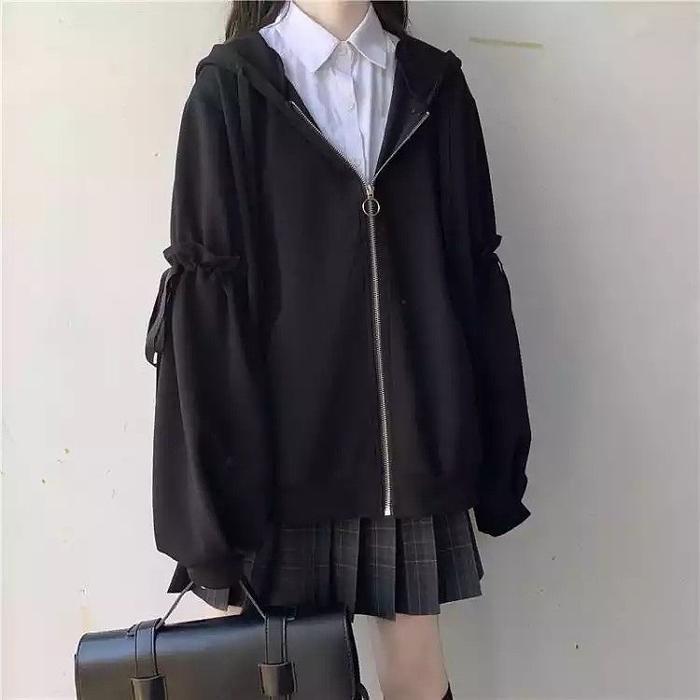 PROMO Hime Ribbon Jacket Kawaii Seifuku Lolita Pita Jaket Cewe Wanita cewek Abu Fleece Panjang