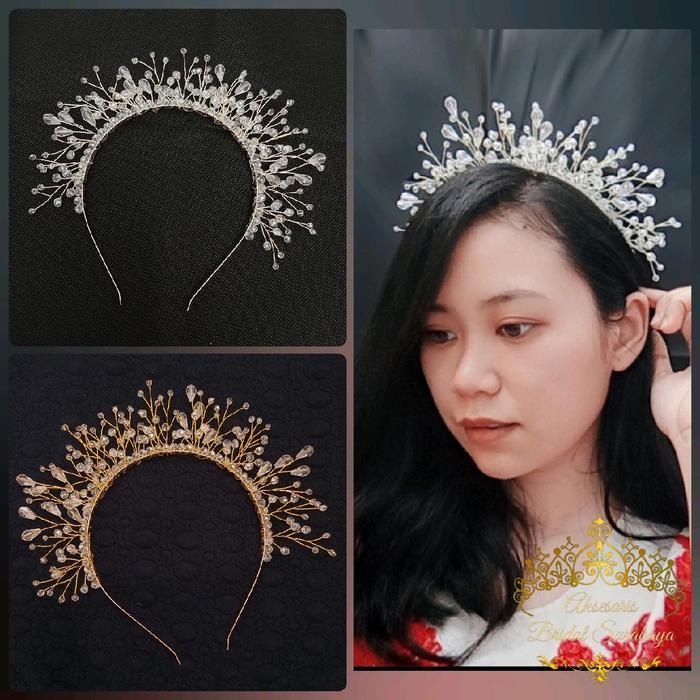BERKUALITAS Halo Crown Crystal Headpiece Gala Handmade Bando Hairpiece Hijab Aksesoris Rambut