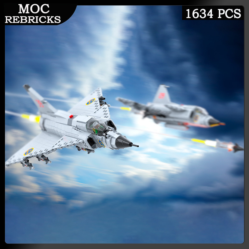 WWII Military Series Weapons Fighter AJ-37 Viggen Bomber MOC Model Building Block DIY Puzzle