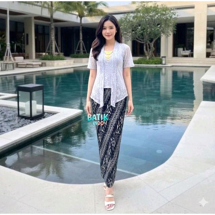 Kebaya Kutubaru Brokat Kekinian Atasan Wanita Simple Elegan Lengan Pendek Bahan Brokat Furing Nyaman