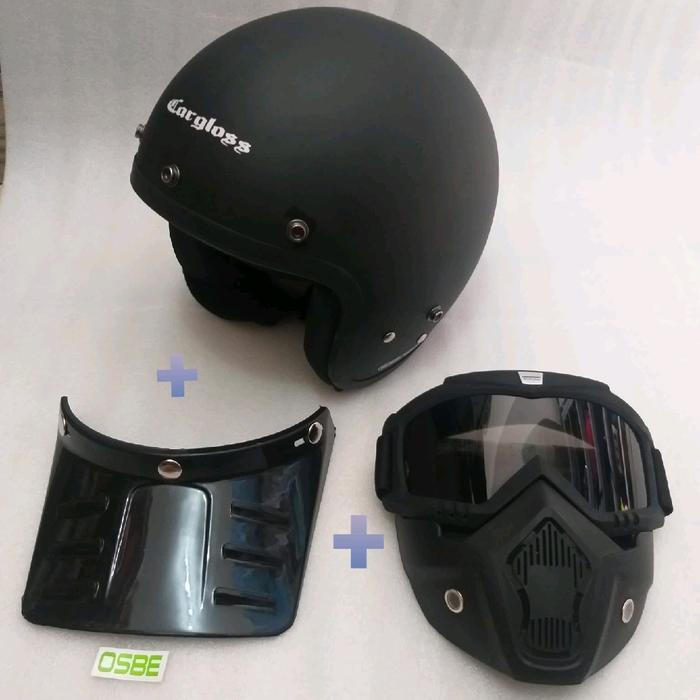 Premium Helm Goggle Mask Topeng Motocross Helem Trail Retro Bogo + Kacamata Gogle Mask Pet Panjang