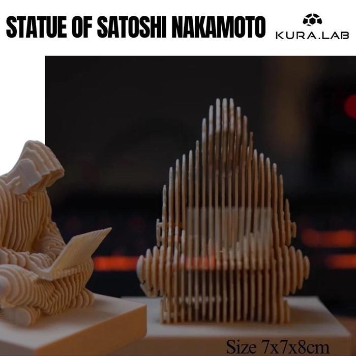Patung 3D Statue of Satoshi Nakamoto, Miniatur Dekorasi Meja Komputer Kura.lab