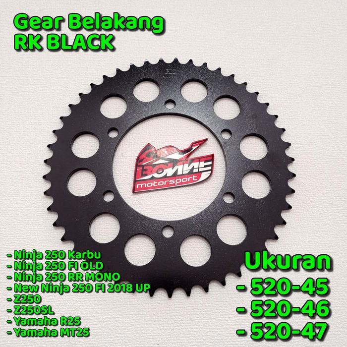 Gear Belakang Rk Black 520-45 / 520-46 / 520-47 Ninja 250 Karbu, Ninja 250 Fi Old, Z250, Ninja 250