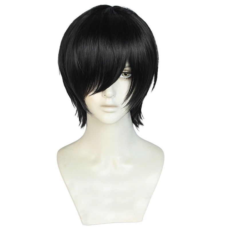 Yoshida Hirofumi Cosplay Wig Anime COS Short Black With Ear Clip Heat Resistant Synthetic Hair