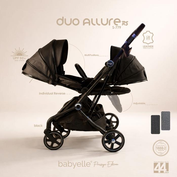 Babyelle Duo Allure RS Stroller Bayi Kembar Kereta Dorong - DUO ALLURE-BLACK(RS), PLASTIC