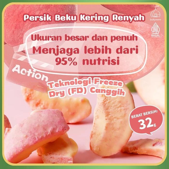 Persik Beku Kering Renyah 32g - Keripik Buah, Keripik Persik, Crispy Peach, Buah Peach, Cemilan
