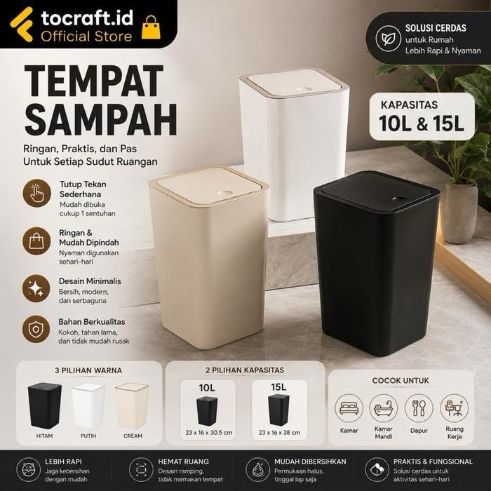 TCID Tempat Sampah Aesthetic Minimalis Hitam 10 Liter Hitam Plastik