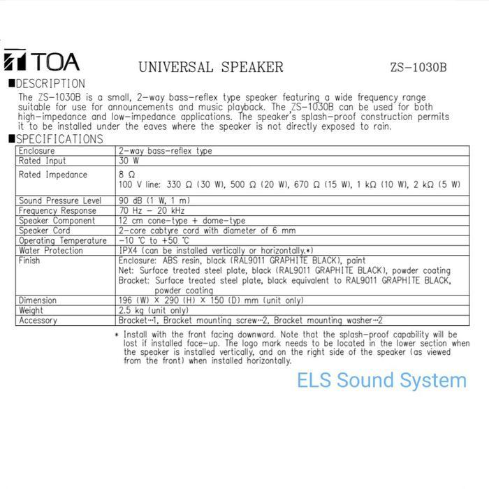 Speaker TOA ZS-1030B ZS-1030 B ZS1030B ZS1030 B 1030B Black Speaker Masjid
