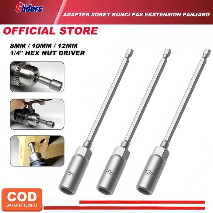 3PCS Adaptor Socket Mata Kunci Shock Format Hexagonal Ukuran 8mm 10mm 12mm Mata Bor Kunci Sok Hex