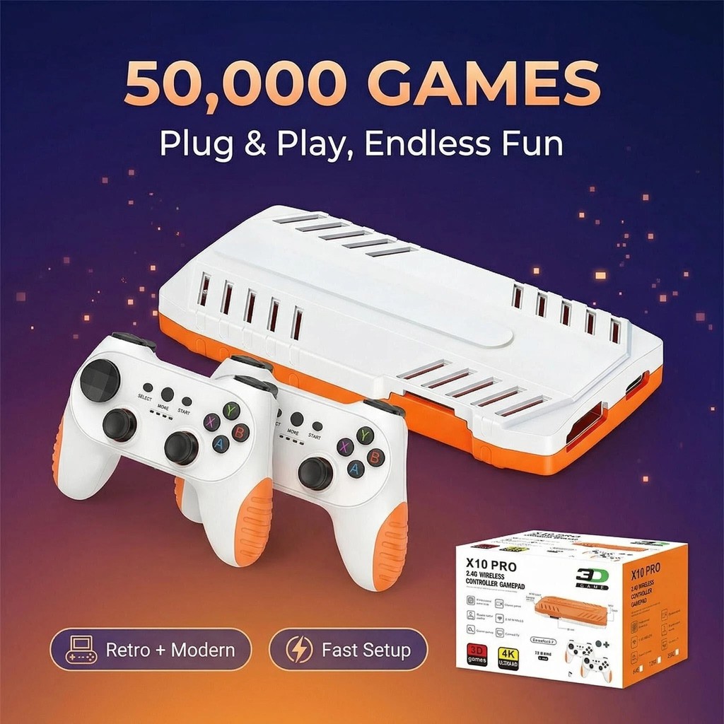 X10 PRO GameStick 4K HD TV Video Game Console 50000 Games 50+Simulators Retro Games Dual 2.4G