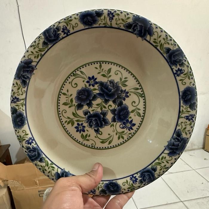 PREMIUM 6PCS/SETENGAH LUSIN PIRING KERAMIK BLUE ROSE OMEGA TEBAL DAN BESAR/DIAMETER 22CM