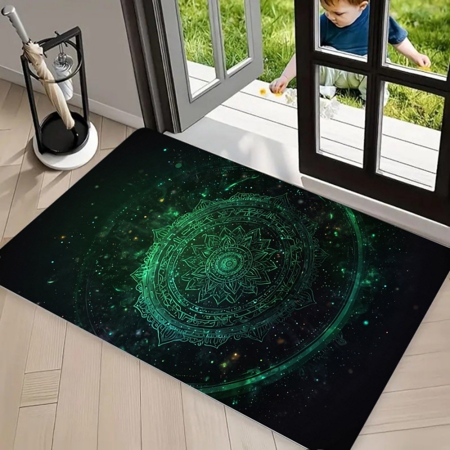 3D floor mat Karpet Area Karpet Bunga Matahari Hijau Boho, Keset Lantai Anti Selip, Keset Pintu Depa