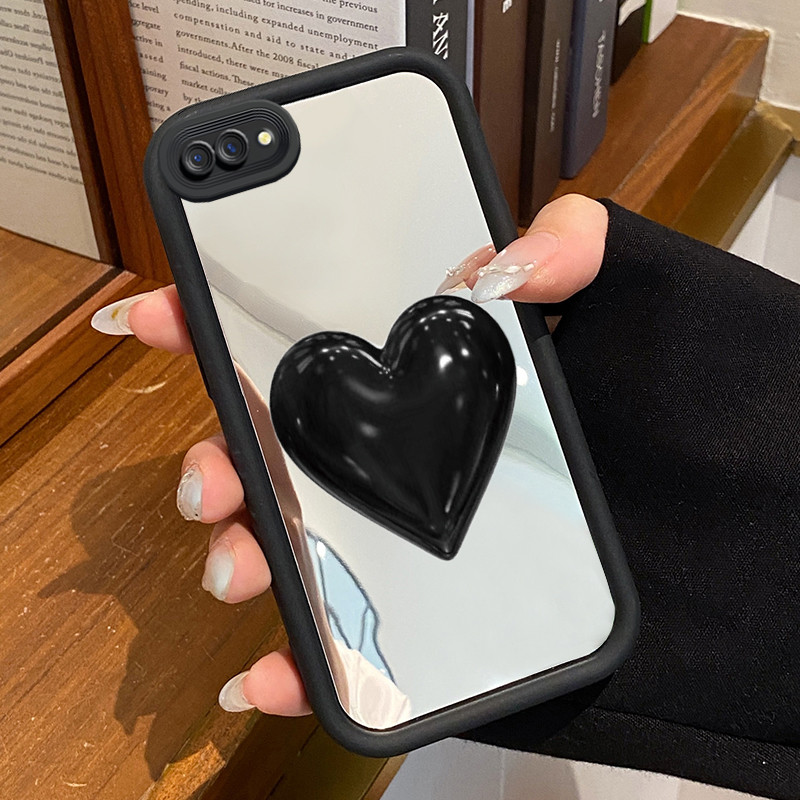 Casing Hp OPPO A5 A3s A12E Realme C1 Case Casing Hitam cinta HP pola Kesing Kasing cermin Cesing Sil