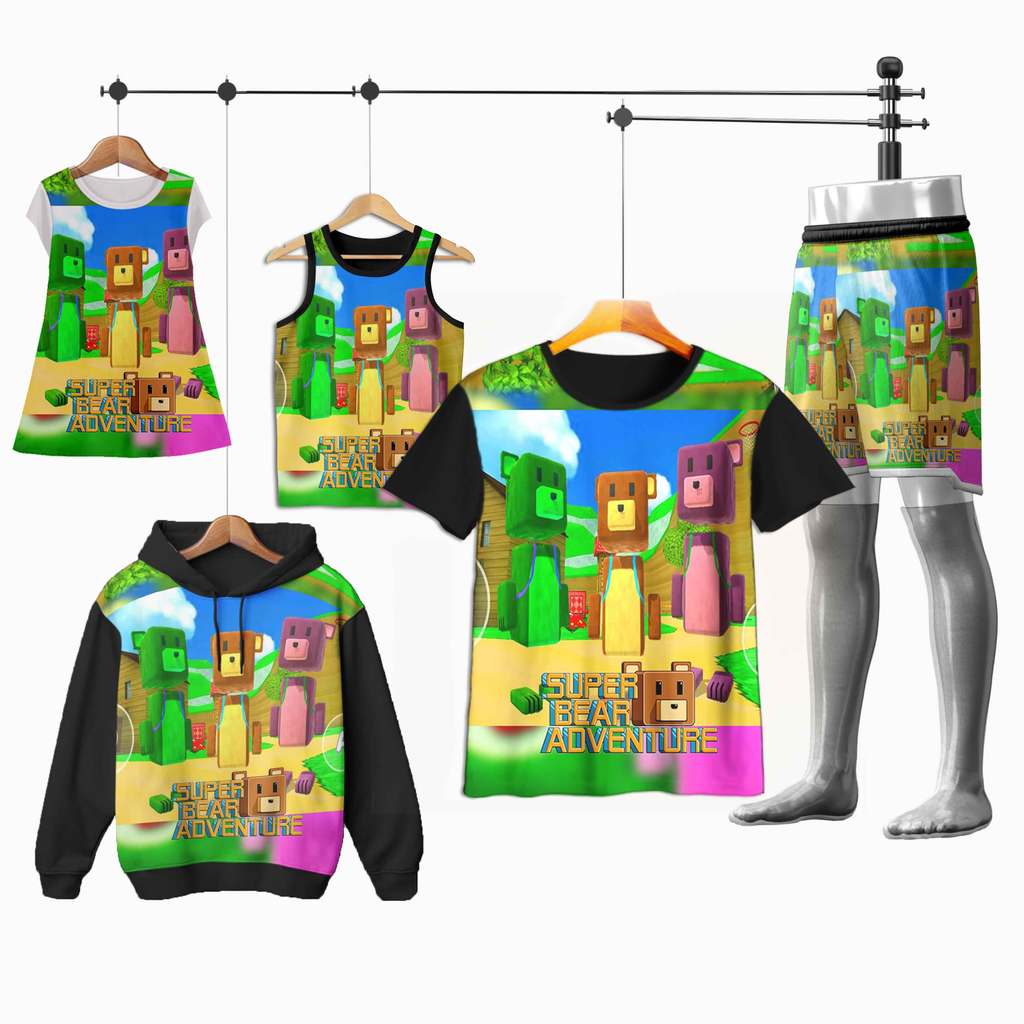 baju Super Bear Adventure 01SBA009 Beruang Sultan 3D Kaos Celana Dress Jaket Lekbong Anak dan Dewasa