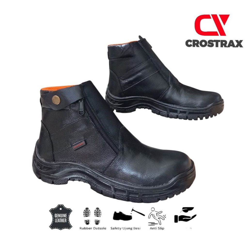 Sepatu Safety Pria Boots Crostrax Kings Karet Resleting Samping Kulit Asli Ujung Besi Ukuran Besar T