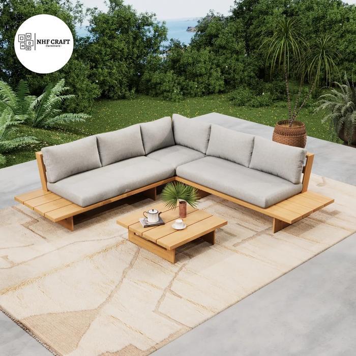set sofa outdoor L minimalis modern / set sofa outdoor minimalis formasi L