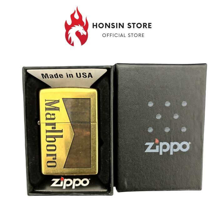 DISKON Korek Api Zippo Original Jadul Minyak Motif Marlb0r0 Gold Full Grafir