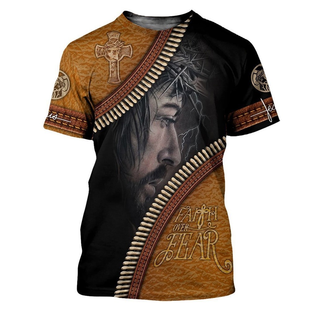 Kaus Yesus untuk Pria Kaus Kasual Pria Lengan Pendek Leher O Gambar 3D Atasan Ukuran Plus