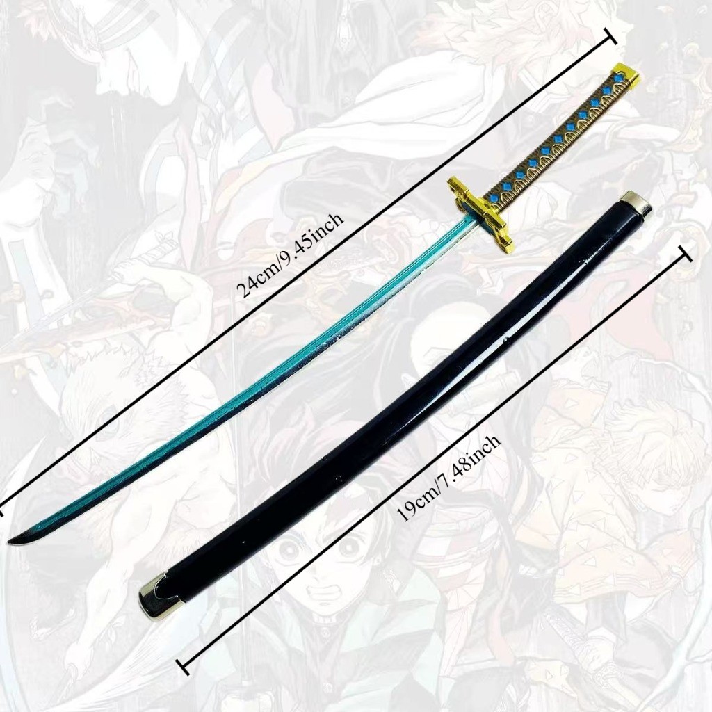 9.5inch Demon Slayer Tokito Muichiro Nichirin Blade Gold Black Blue Metal Sword Japanese Samurai