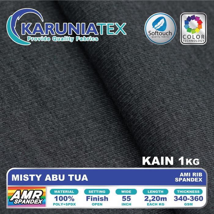 Kain Ami Rib Spandex Misty Abu Tua Rib Knit Kiloan Karunia Textile