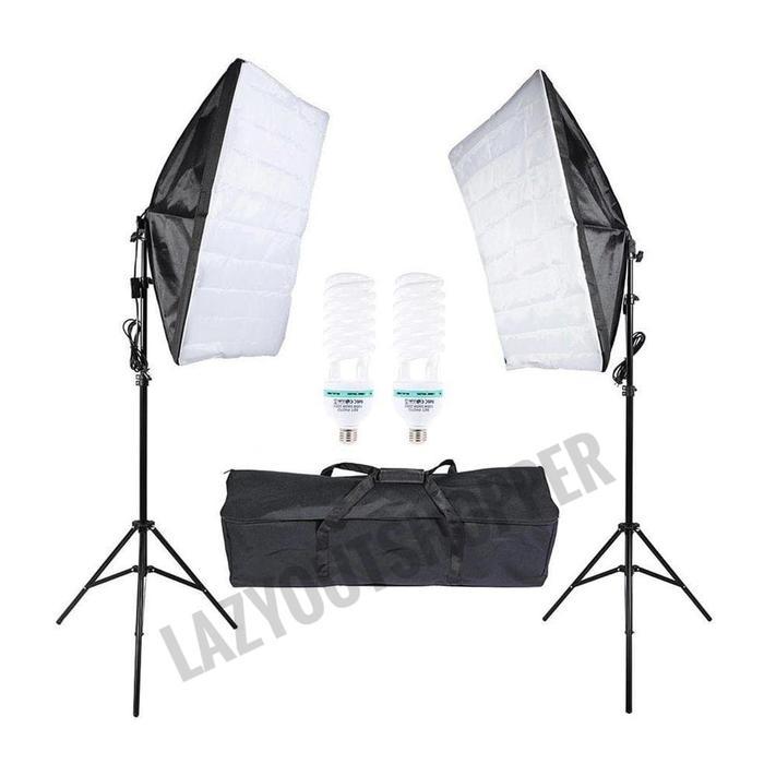 Paket Softbox Dengan Light Stand Dan Lampu Bohlam