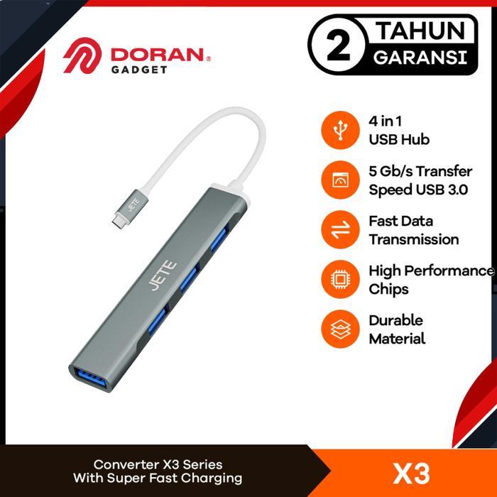 USB HUB TYPE C 4IN1 JETE X3 CONVETER - KONVERTER USB HUB GARANSI RESMI
