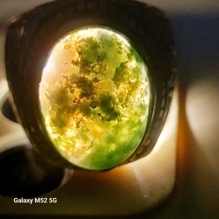 Cincin batu lumut suliki kristal tembus /lumut hijau Natural ring alpaka super