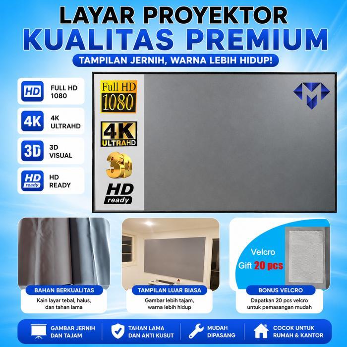 Premium Layar Proyektor Kain Wall Screen Projection Anti Silau 4K Hd Portable Termurah