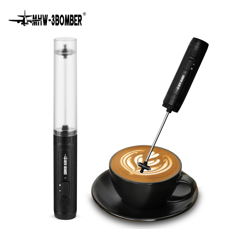 MHW-3BOMBER Electric Milk Frother USB Rechargeable Coffee Frother Handheld Milk Frother Egg Beater