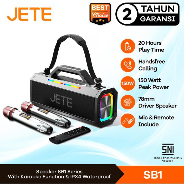 Speaker JETE SB1 Karaoke Bluetooth 2 Mic Super Bass Garansi 2 Tahun