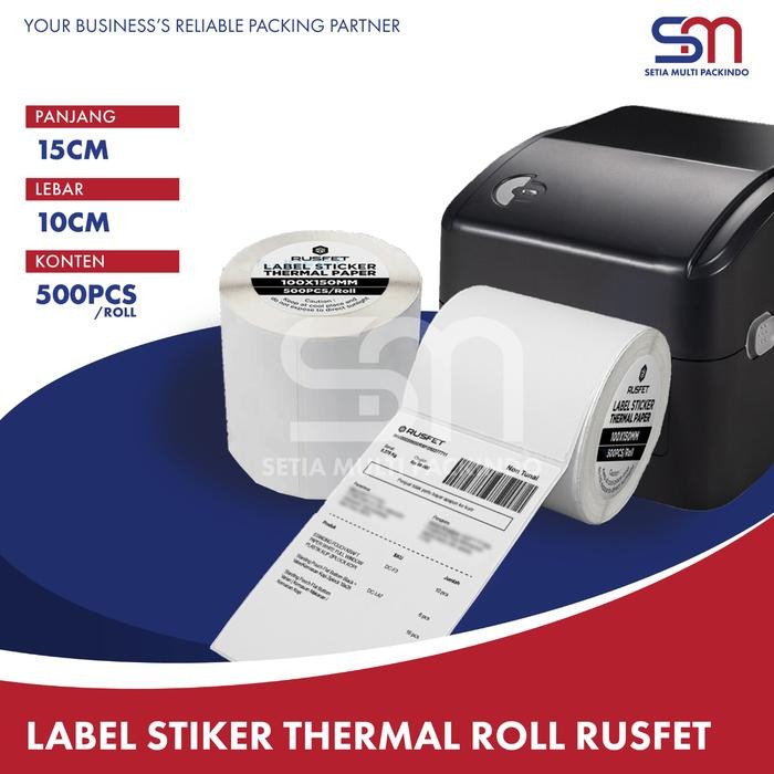 

STIKER LABEL THERMAL 100mm x 150mm 500 Pcs KERTAS STICKER PRINTER RESI THERMAL A6 RUSFET 1 DUS