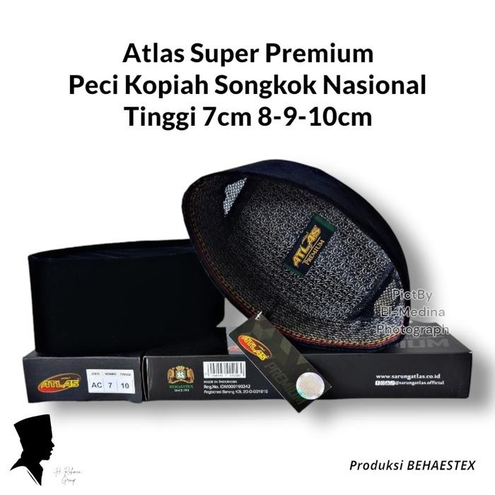 TERLARIS Peci Kopiah Hitam ATLAS PREMIUM AC Tinggi 7 8 9 10 cm Songkok Nasional Atlas Bludru peci
