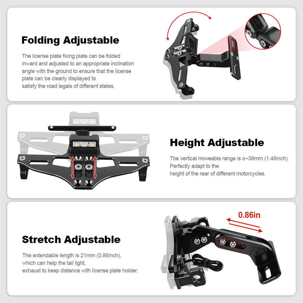 For Honda CBR1000F CBR1000RR CBR1100XX CBR125R CBR150R CBR250 CBR250R Motorcycle Angle License Numbe