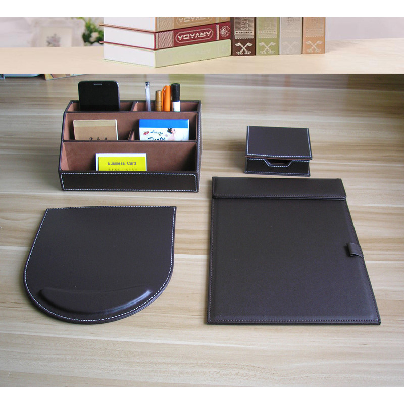 PU leather wood multifonctional desk organizer stationery holder note memo case A4 file folder offic