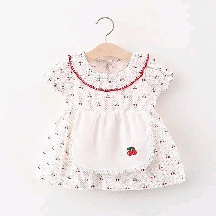 Gaun Bayi Anak Import Katun Cherry Merah Putih Oranye Lucu Kasual