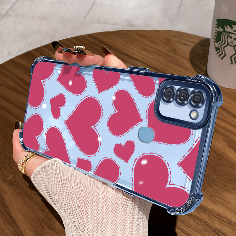 Casing Hp untuk Samsung A11 M11 Case Red heart Kasing Cesing plating Airbag With Lens Protector Kesi