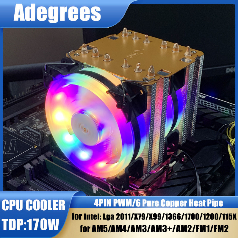 6 Heatpipes Rgb Cpu Air Cooler 4Pin Pwm Pc Processor Cooling Fan For Intel Lga 1150 1151 1156 1366