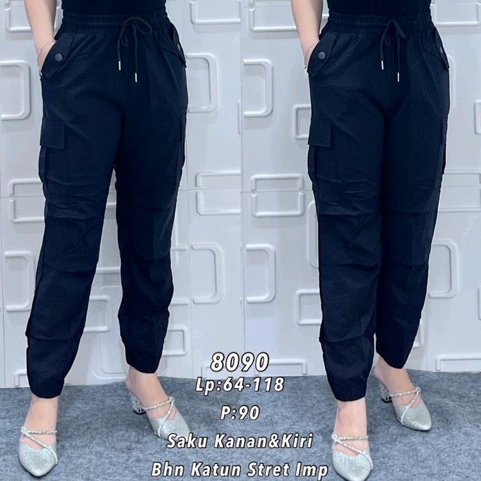 Celana Panjang Jogger Cargo Import Cotton Halus Stretch Lp 64-120 Wanita Pinggang Karet Sport Promo