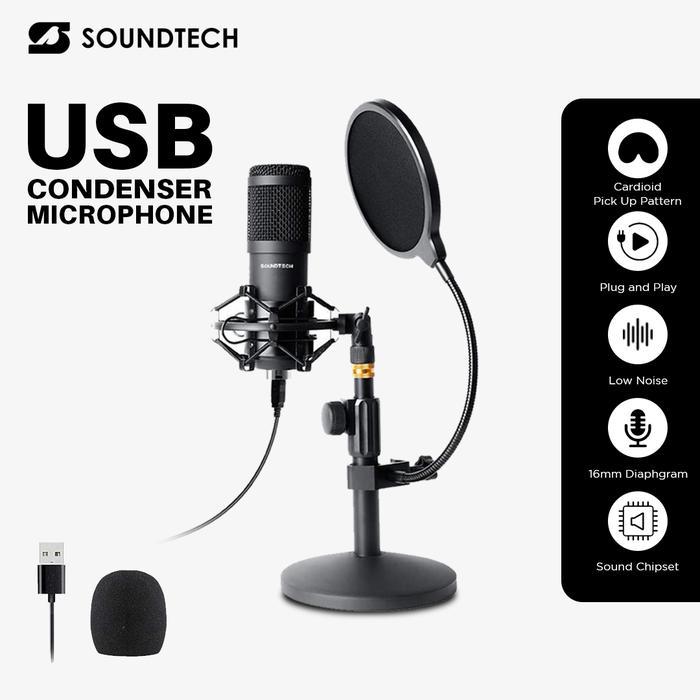 Terlaris Soundtech St-800 Usb Condenser Microphone 192Khz 24Bit Plug & Play Mic Podcast Streaming