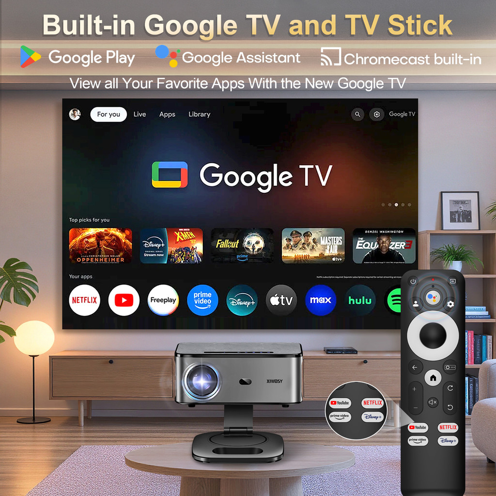 XIWBSY 45000Lumens Google TV Projector Portable Projector 4K Android 14.0 Daylight Projector 8K