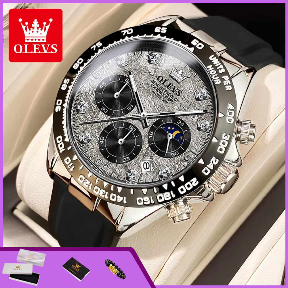 OLEVS 2875 Quartz Watch for Men Original Luxury Brand Silicone Strap Chronograph Auto Date