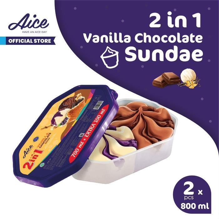 Terlaris Aice Vanilla Chocolate sundae Ice Cream Eskrim 800 ml Es Krim isi 2Pcs