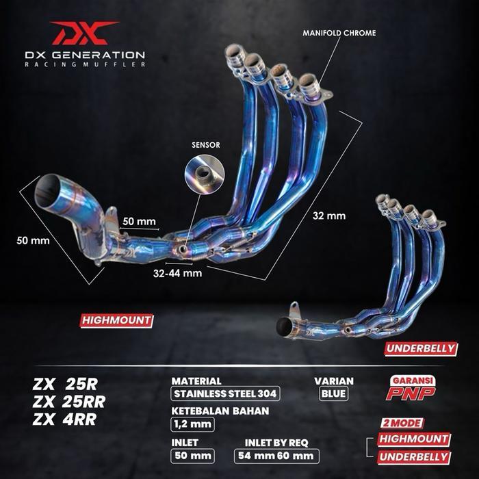 knalpot conical fullsystem zx25r/zx25rr/zx4rr - header blue