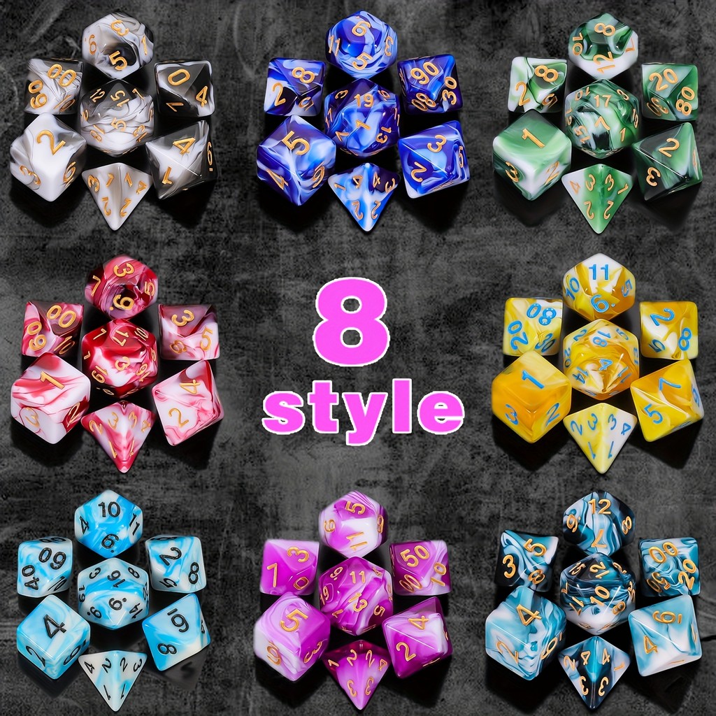 DND Dice Set 7pc MixColors Polyhedral Dice for D&D RPG MTG Role Playing Table Party Games & DM &