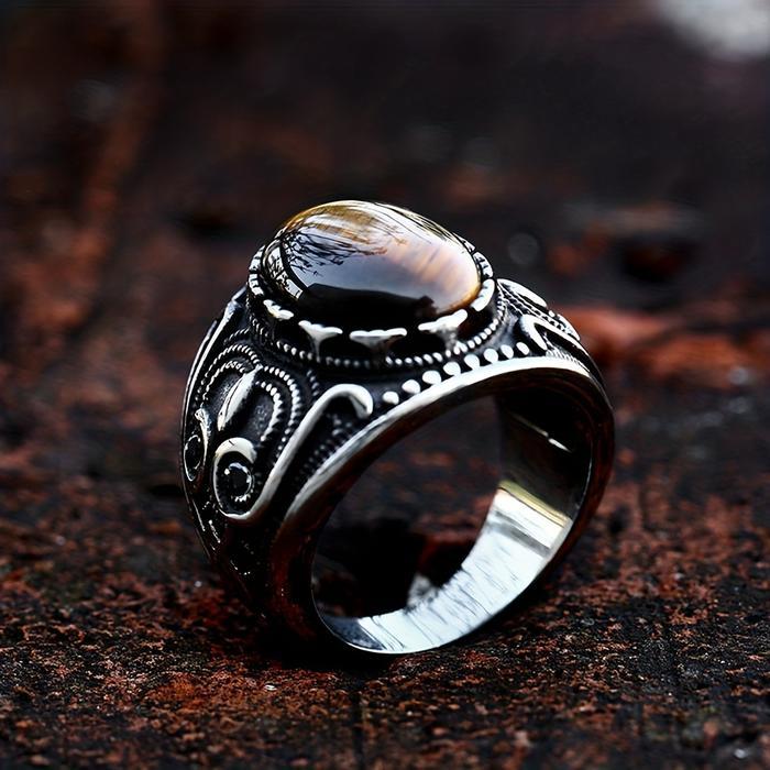 TERLARIS Cincin Keren Mata Harimau Coklat Original Buatan Pria Keren Cincin Perak Perak Elang Hitam